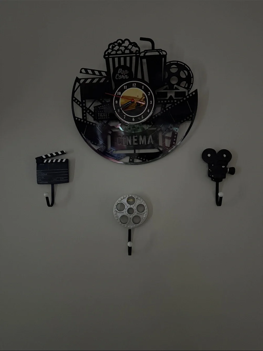 Cinema Wall Clock and Hook Set - Black